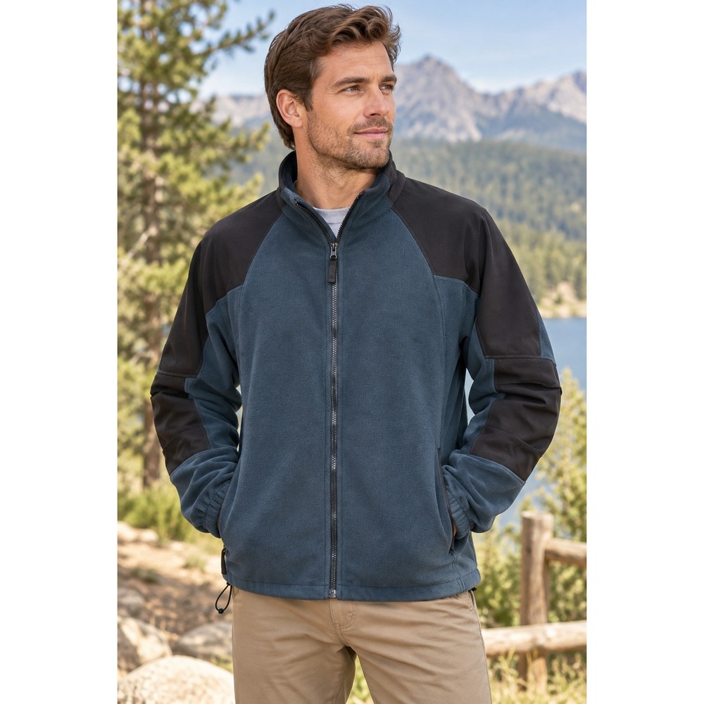 Cabela's Men's XL Fleece Jacket Blue Black Full Zip Outdoor Hiking Gorpcore